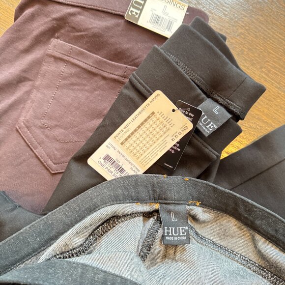 3 Pairs of New HUE Leggings Brown Black Denim - Picture 5 of 7